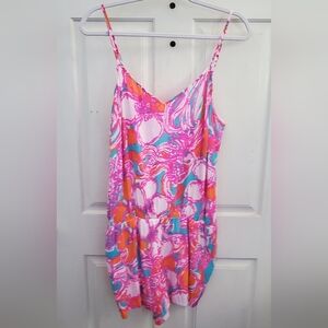 Lilly Pulitzer Deanna Shorely Blue Feeling Tanked Print Tank Short Romper Large